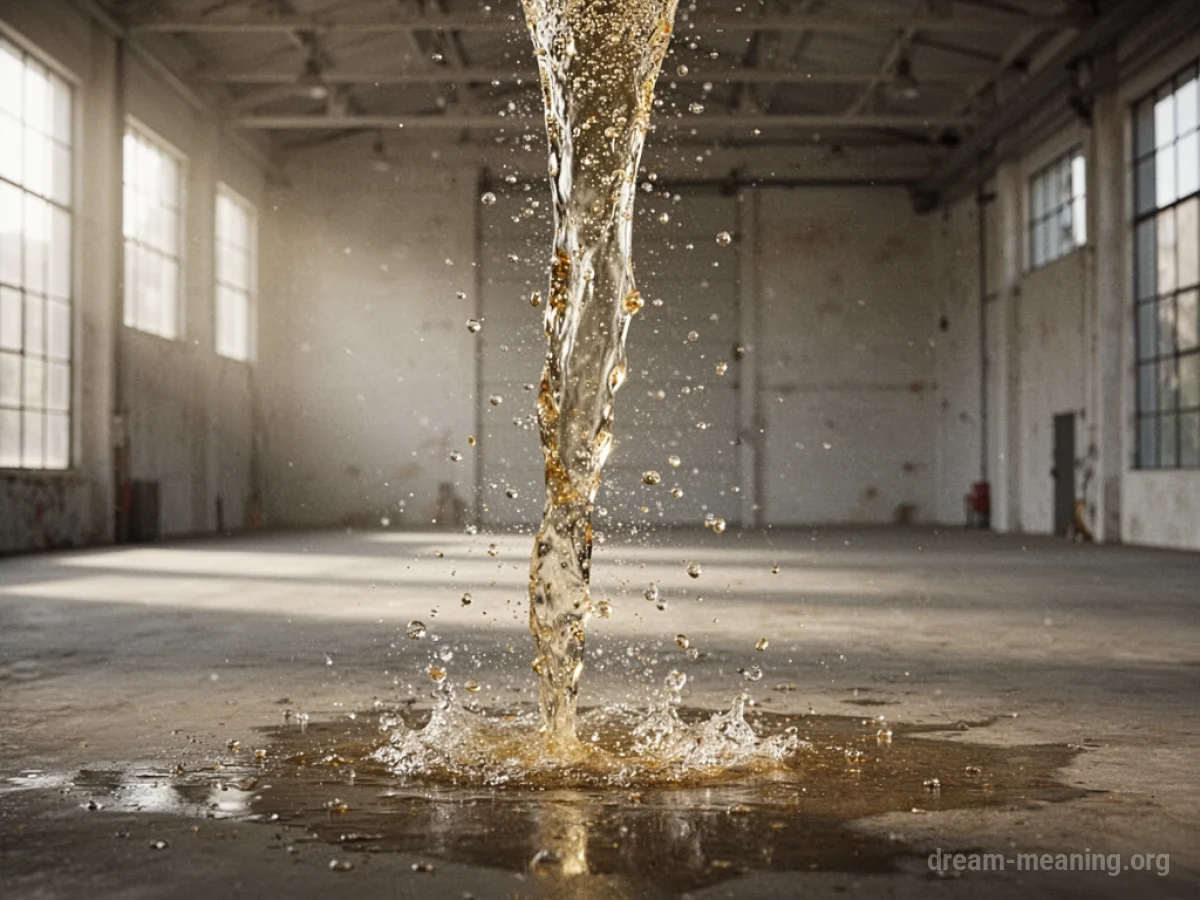 Golden champagne pouring in a continuous stream into an open area.