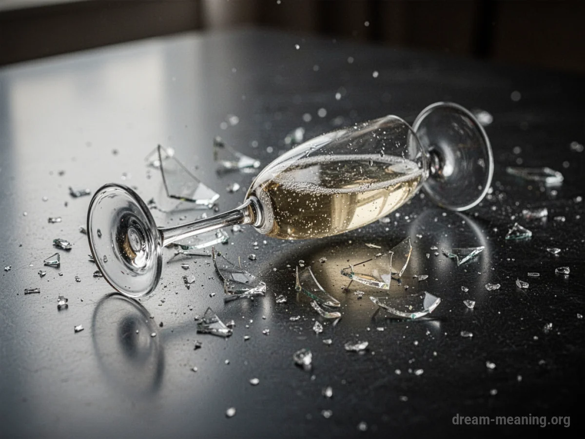 A broken champagne flute on a dark surface.