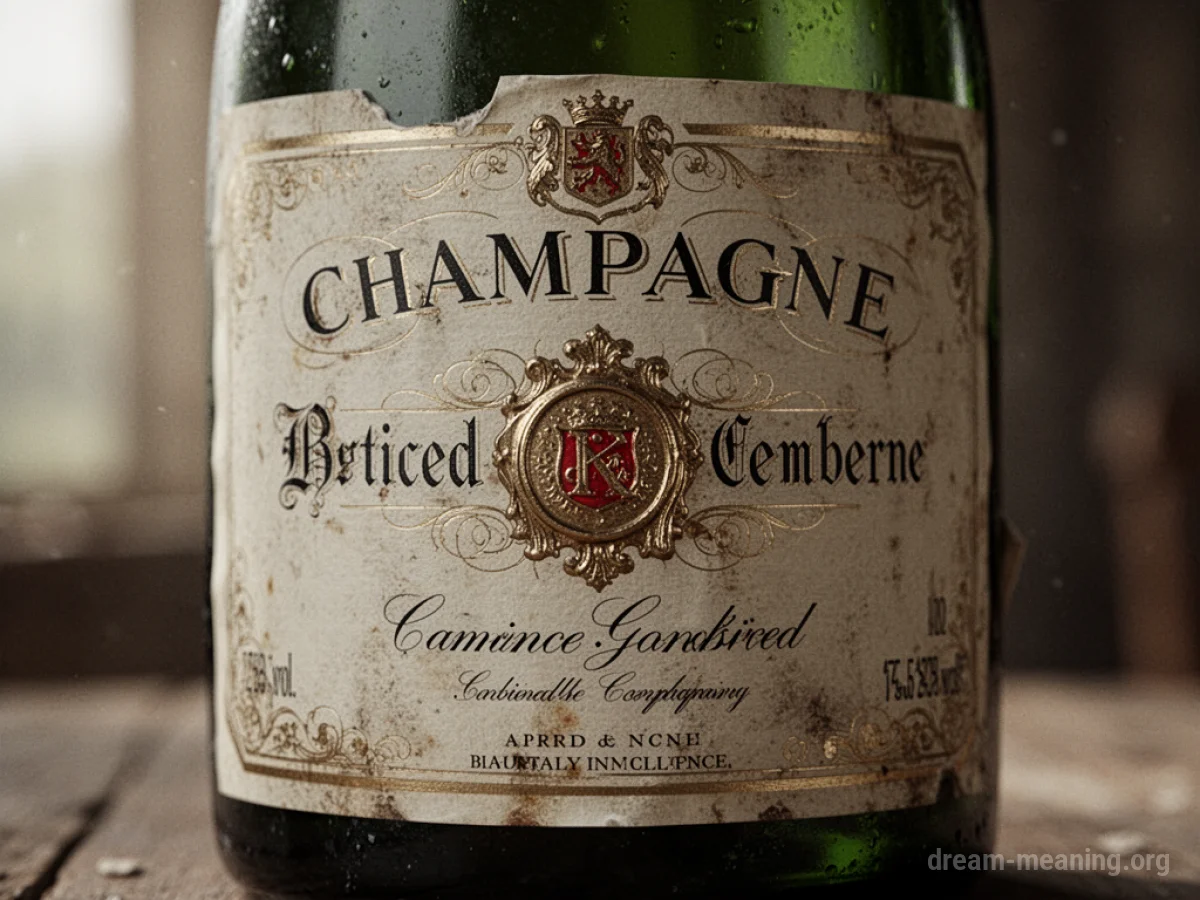 Close-up view of a decorative champagne bottle label.