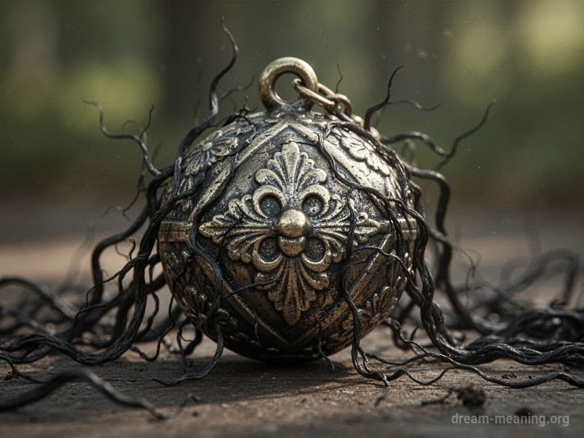 An ornate charm with darkening shadows creeping over its surface.