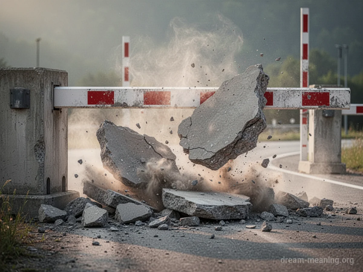 A concrete checkpoint barrier is breaking apart.