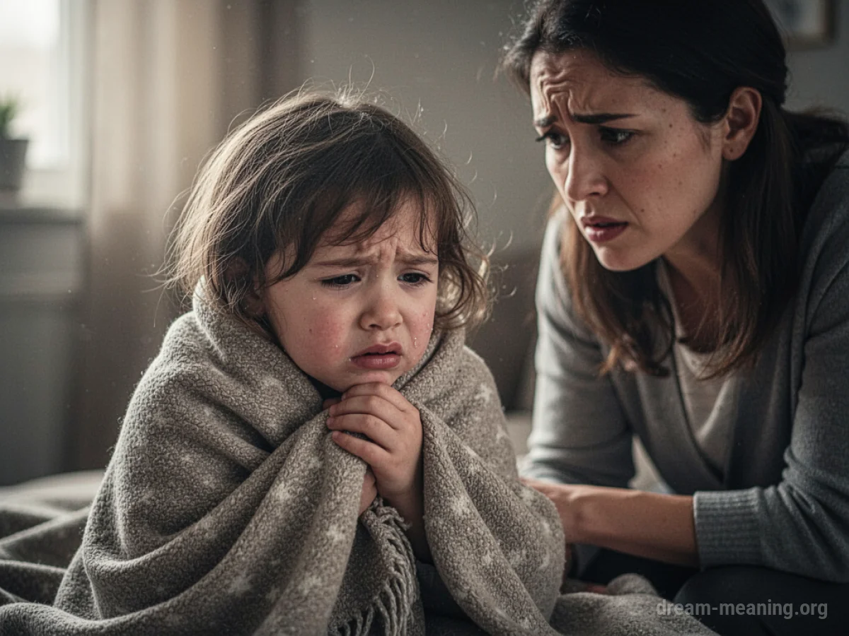 A child wrapped in a blanket and looking cold.