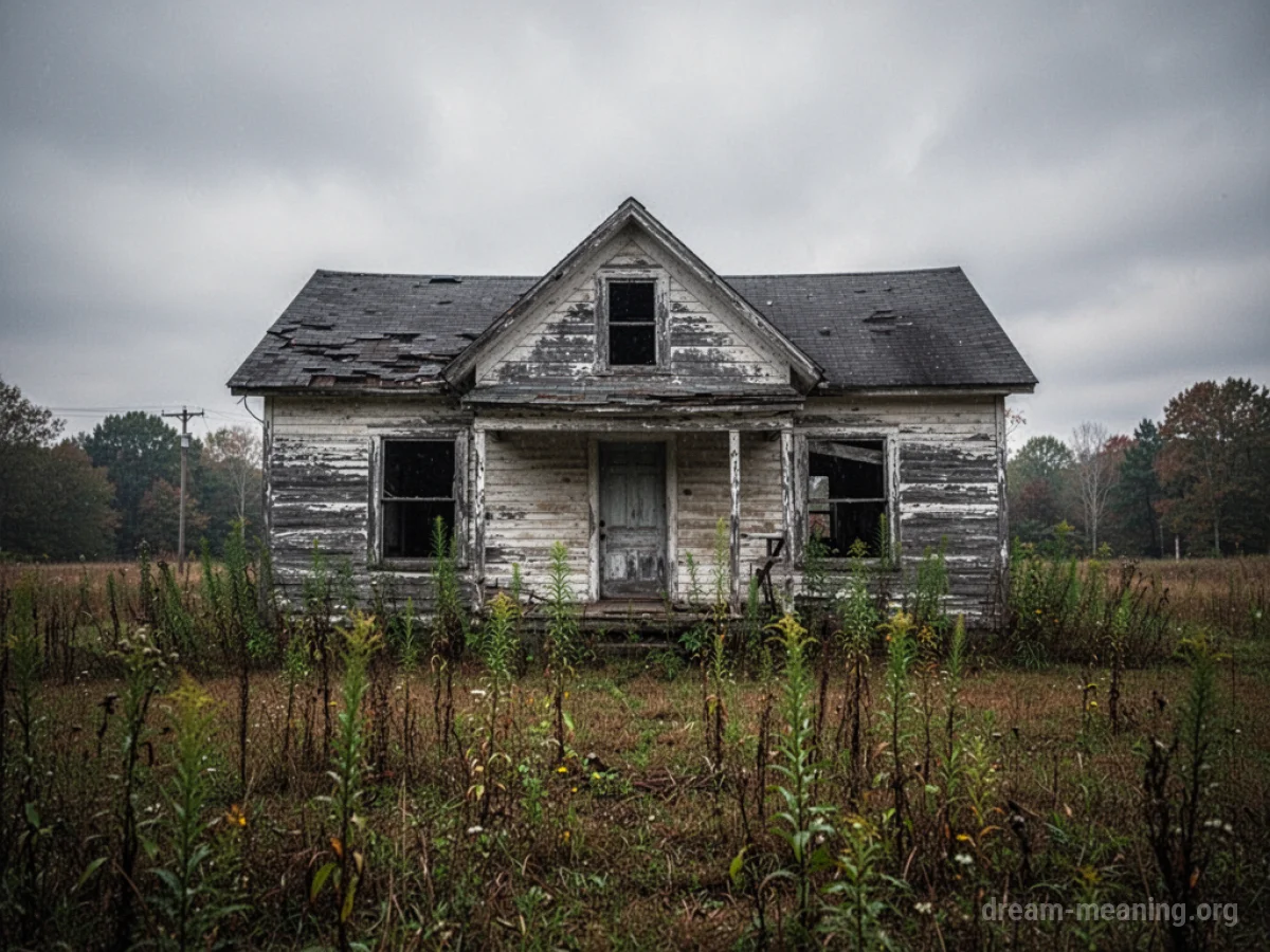 An old, neglected house with broken windows and a missing front door.