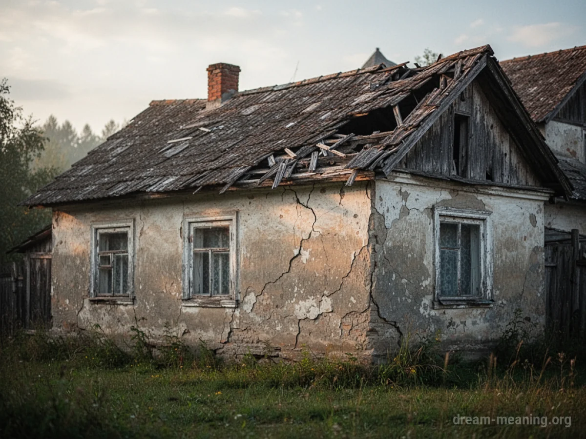 An old house with visible structural damage.