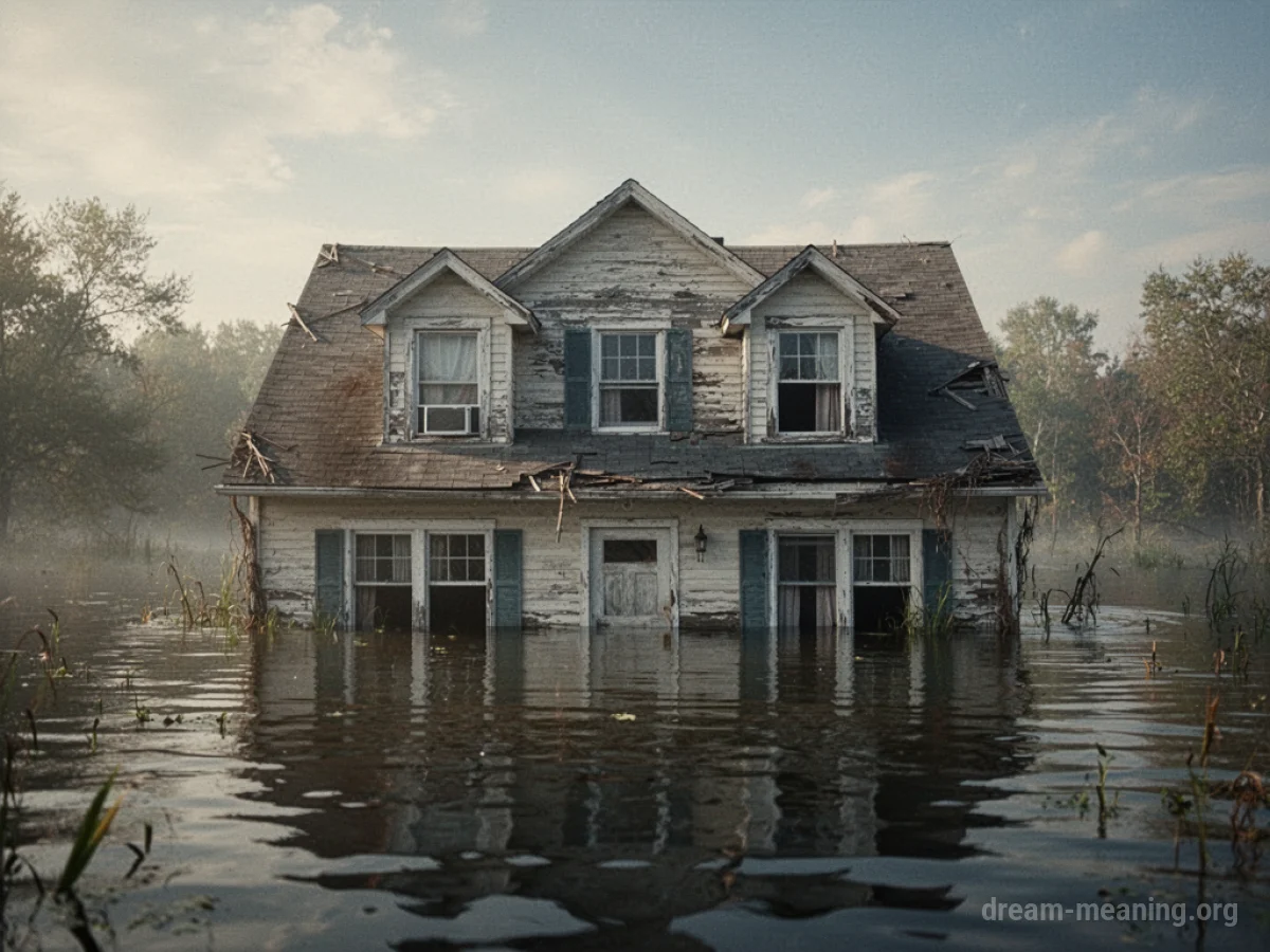 A house from childhood with water rising up its walls.