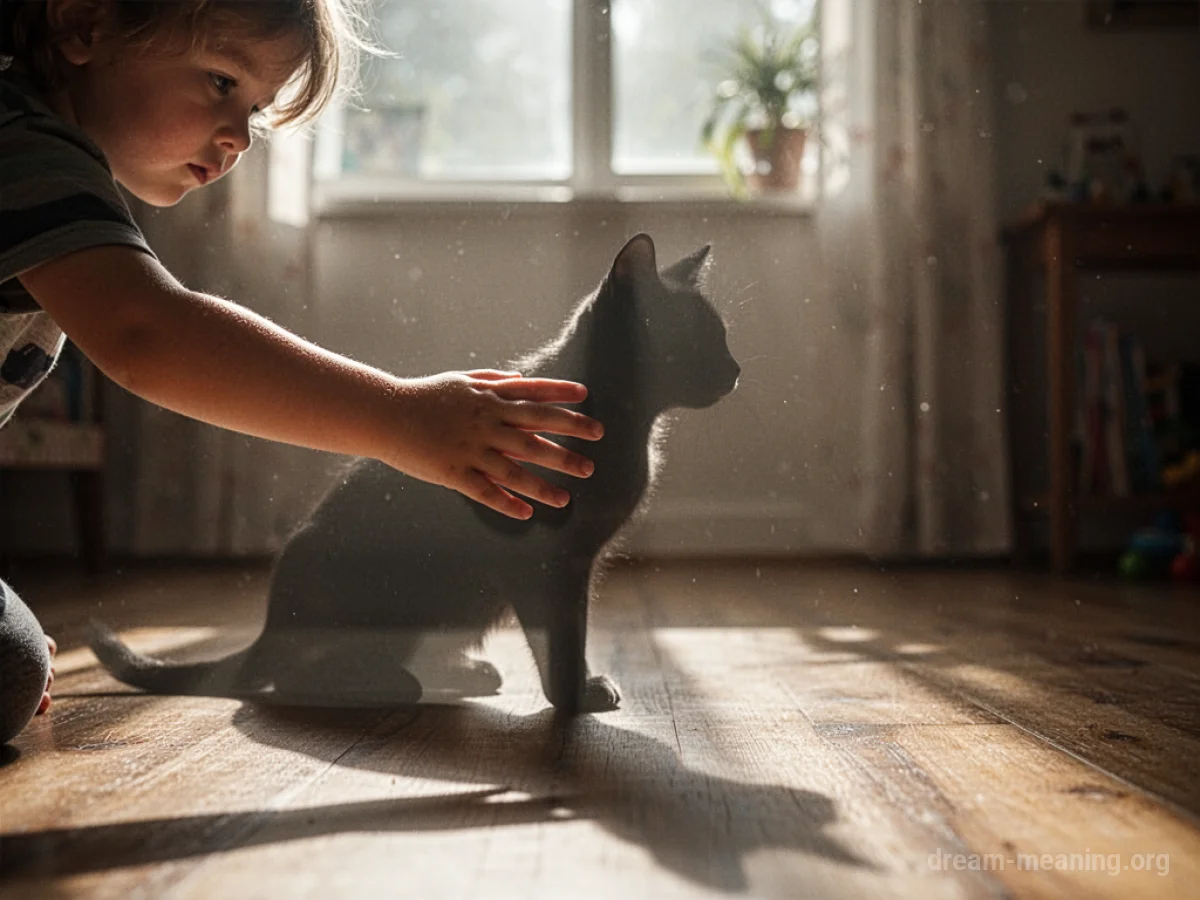 A silhouette of a pet being petted by a child's hand.