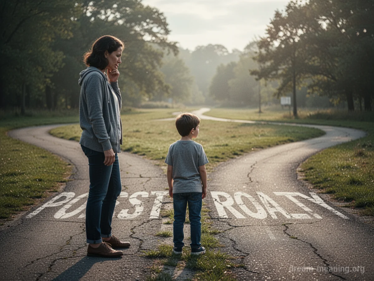 A parent observes a child at a branching path.