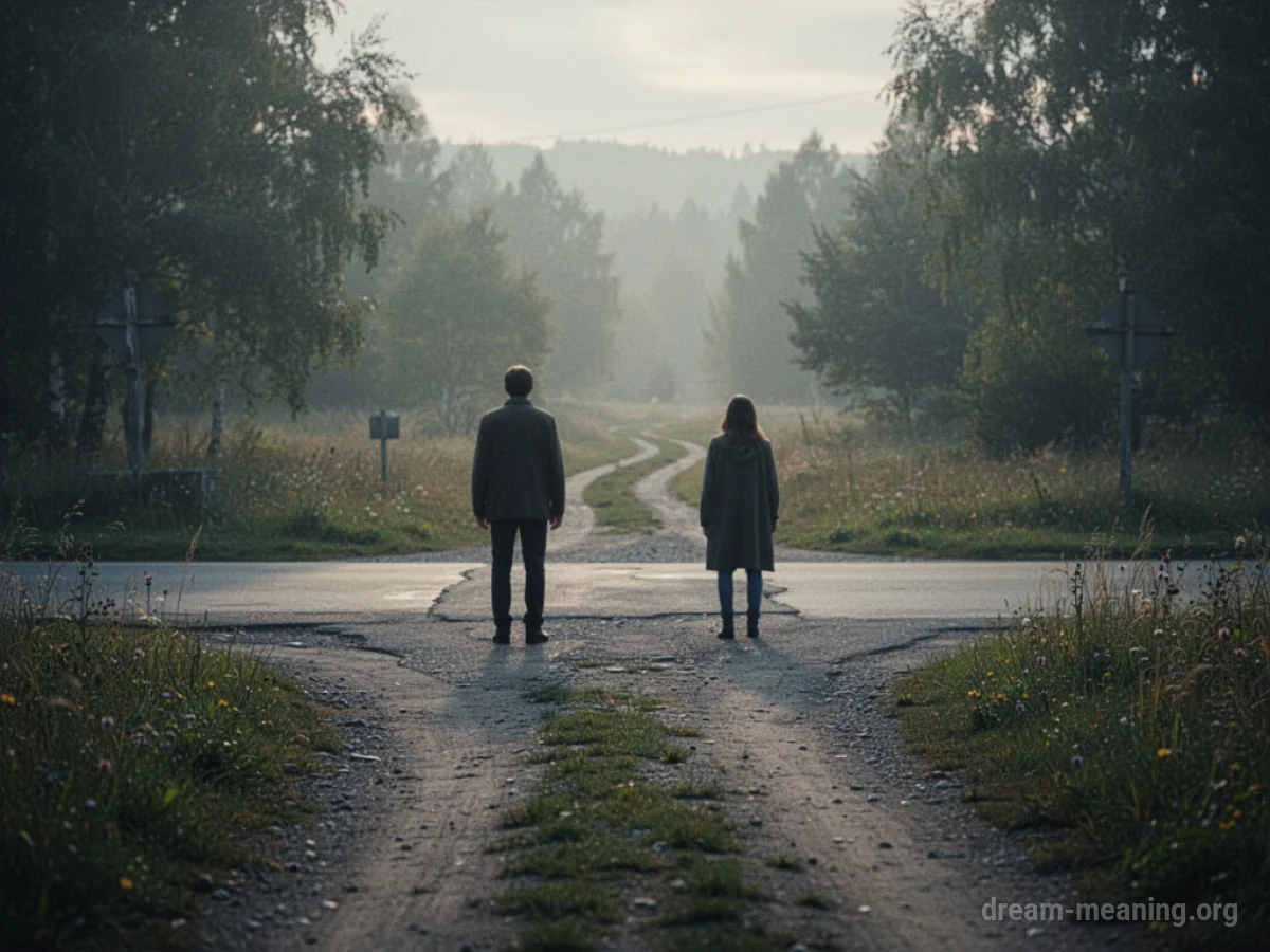 Two silhouetted figures stand at a divergence point on a path.