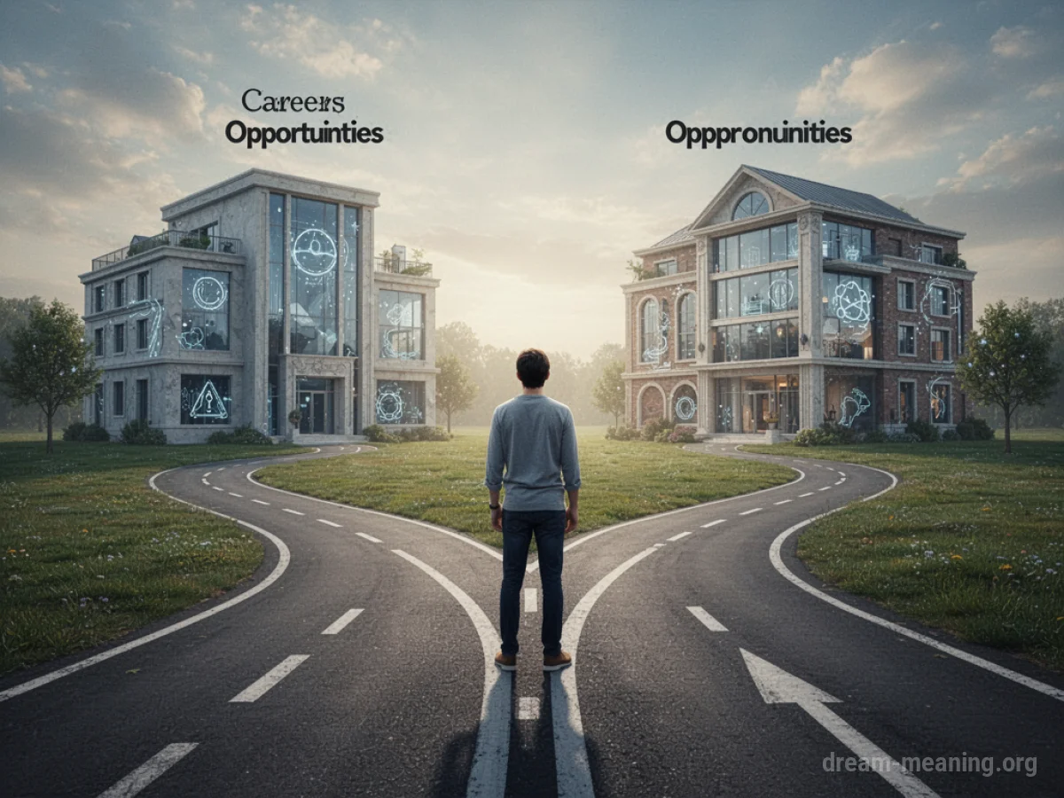 A person stands at a crossroads with two paths leading to different destinations.
