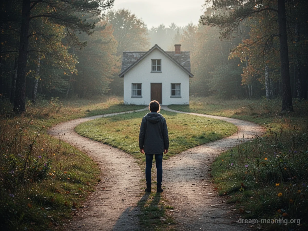 A person at a crossroads with one path leading to a house symbol.