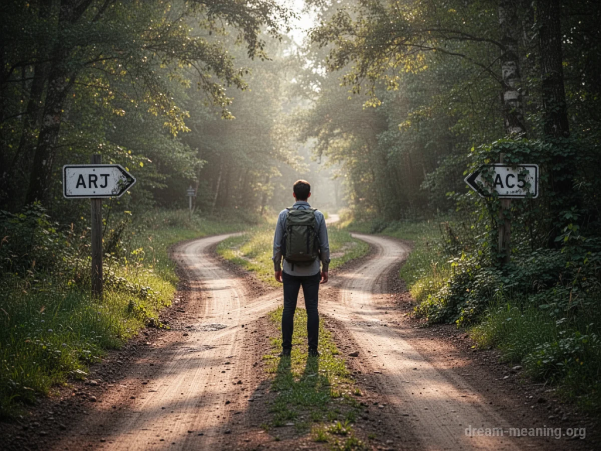 A person at a crossroads with two paths visible.
