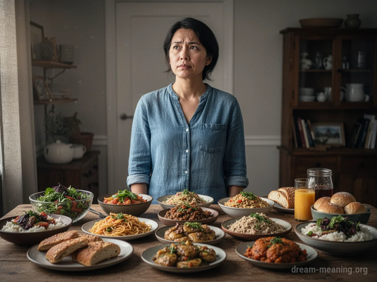A person looking at a variety of food choices on a table.