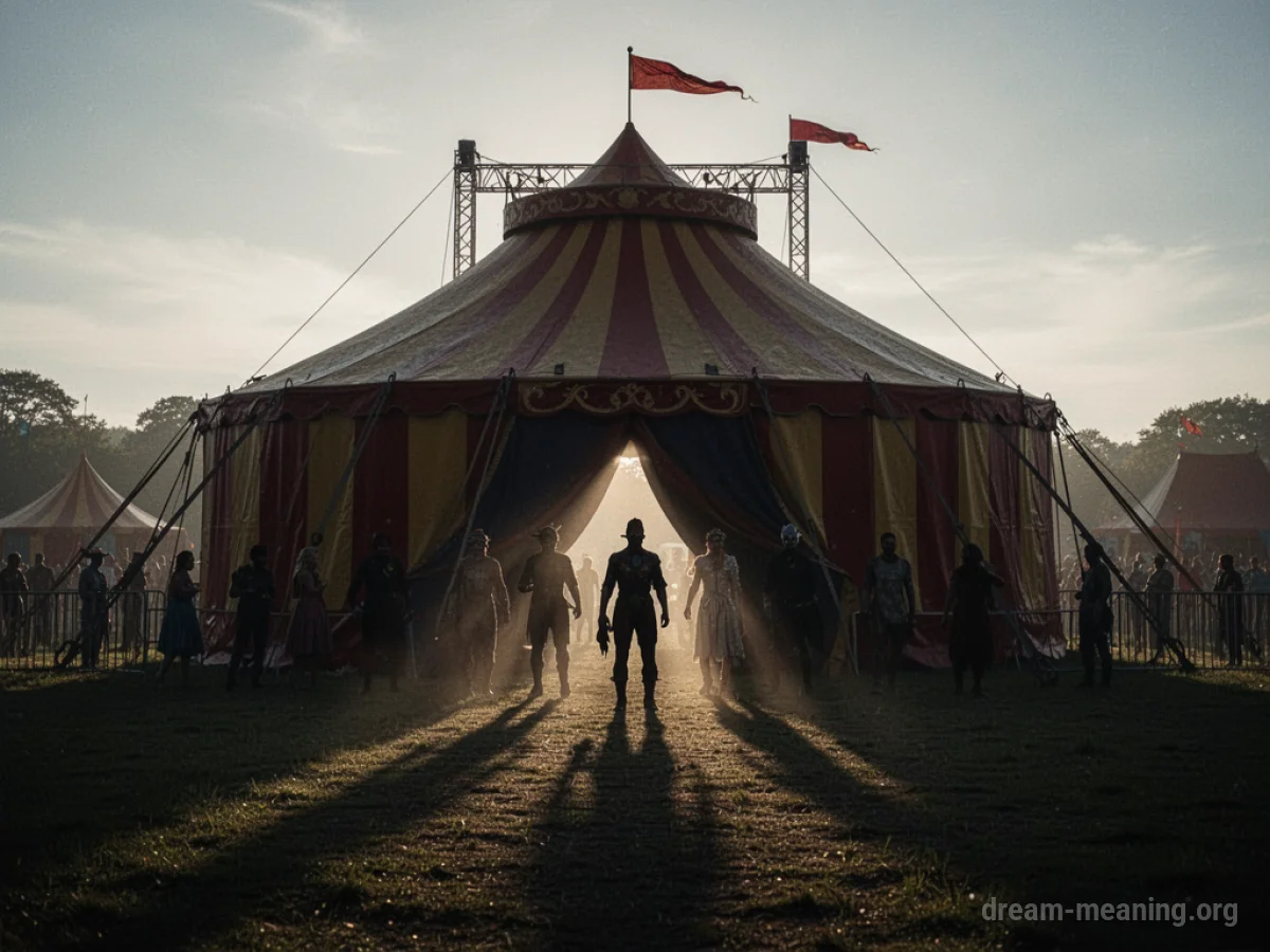 Silhouette of a circus tent with ominous shadows.