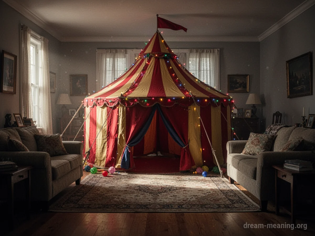 A circus tent inside a living room.