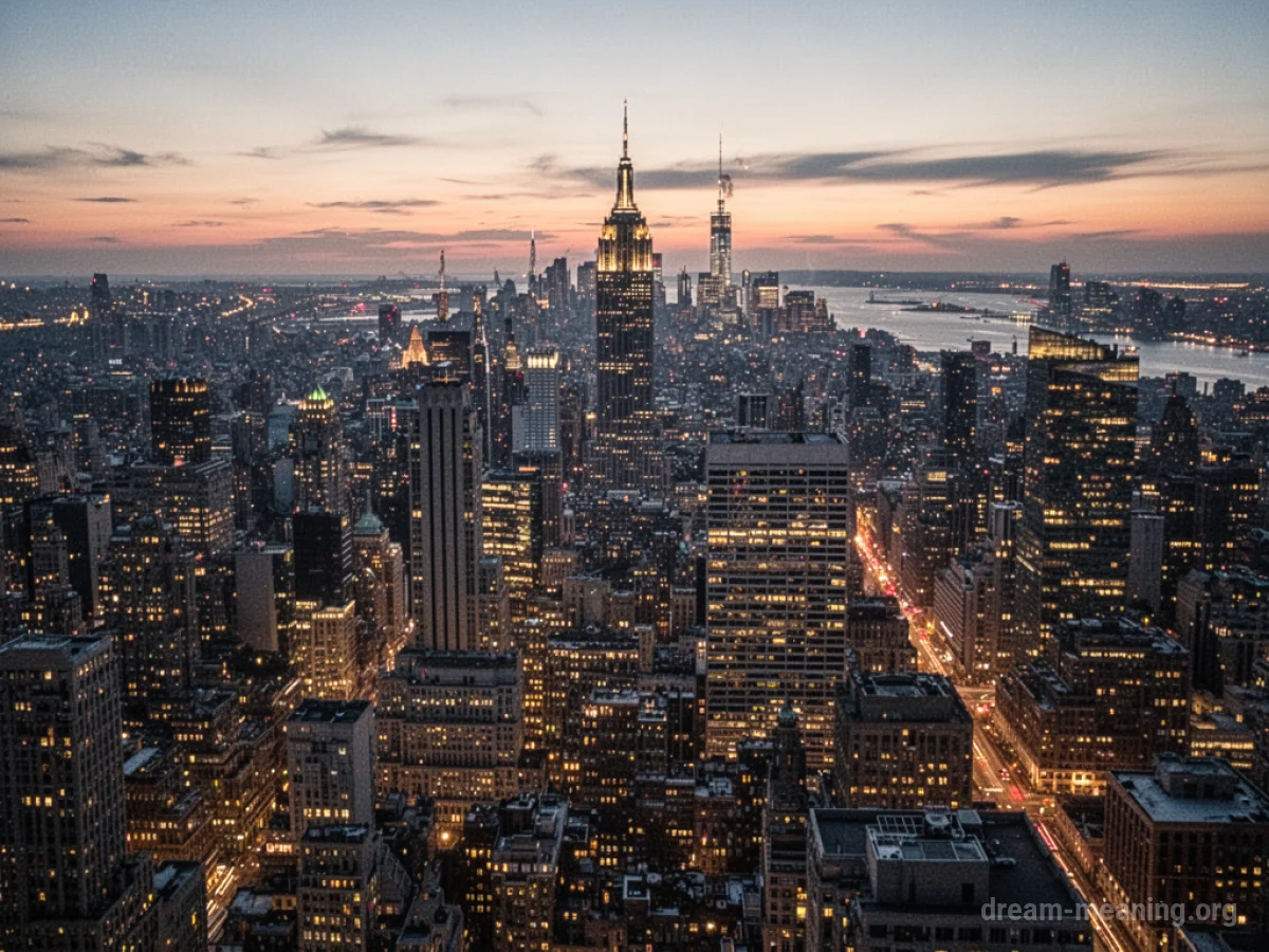 A cityscape at twilight where many lights are starting to turn on.