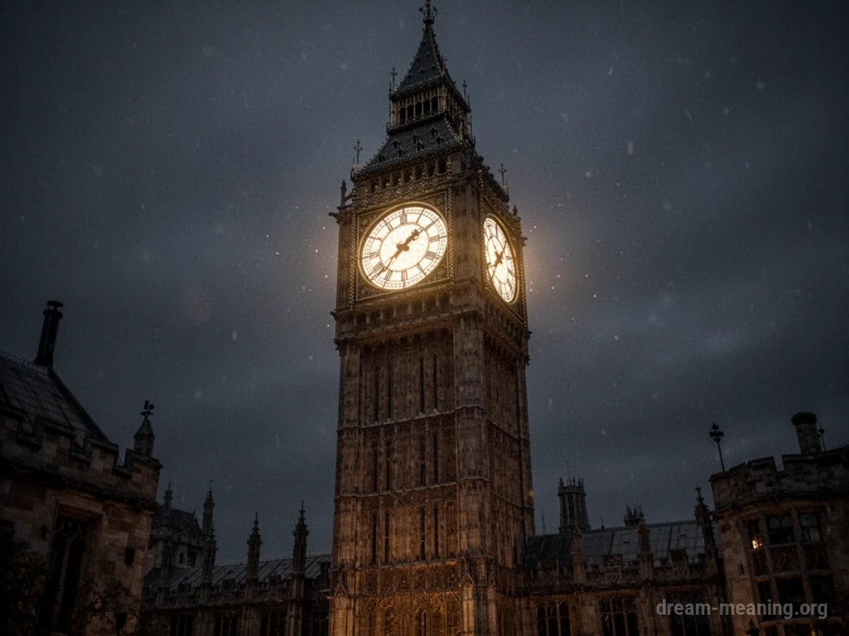 A clock tower illuminated with a soft glow against a night sky.