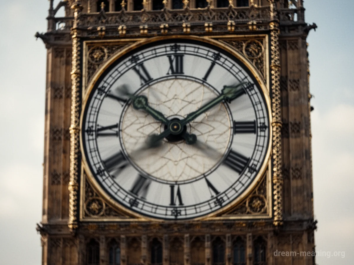 Close-up of a clock tower face with blurred, fast-moving hands.