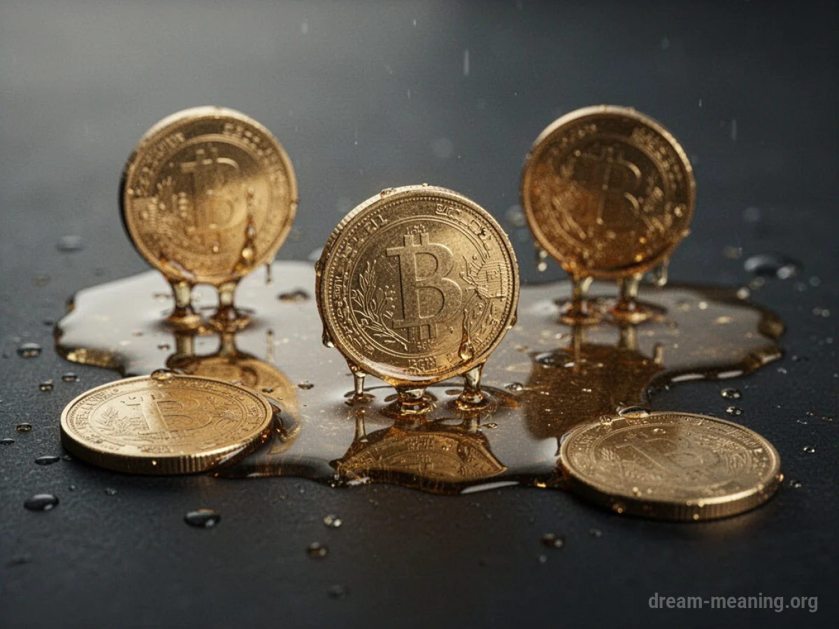 Several coins are melting and dripping.