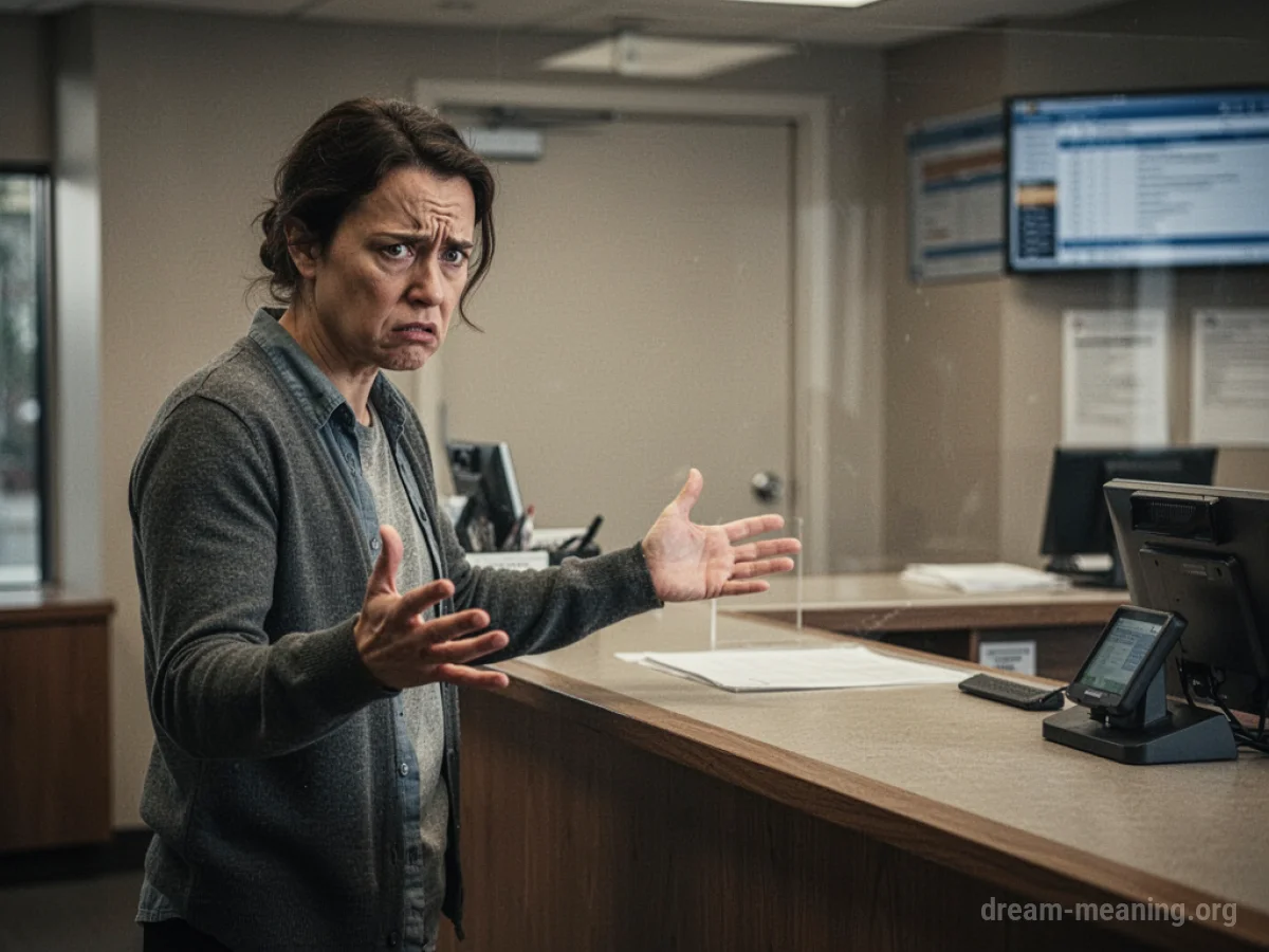 A person looking frustrated at an empty service counter.