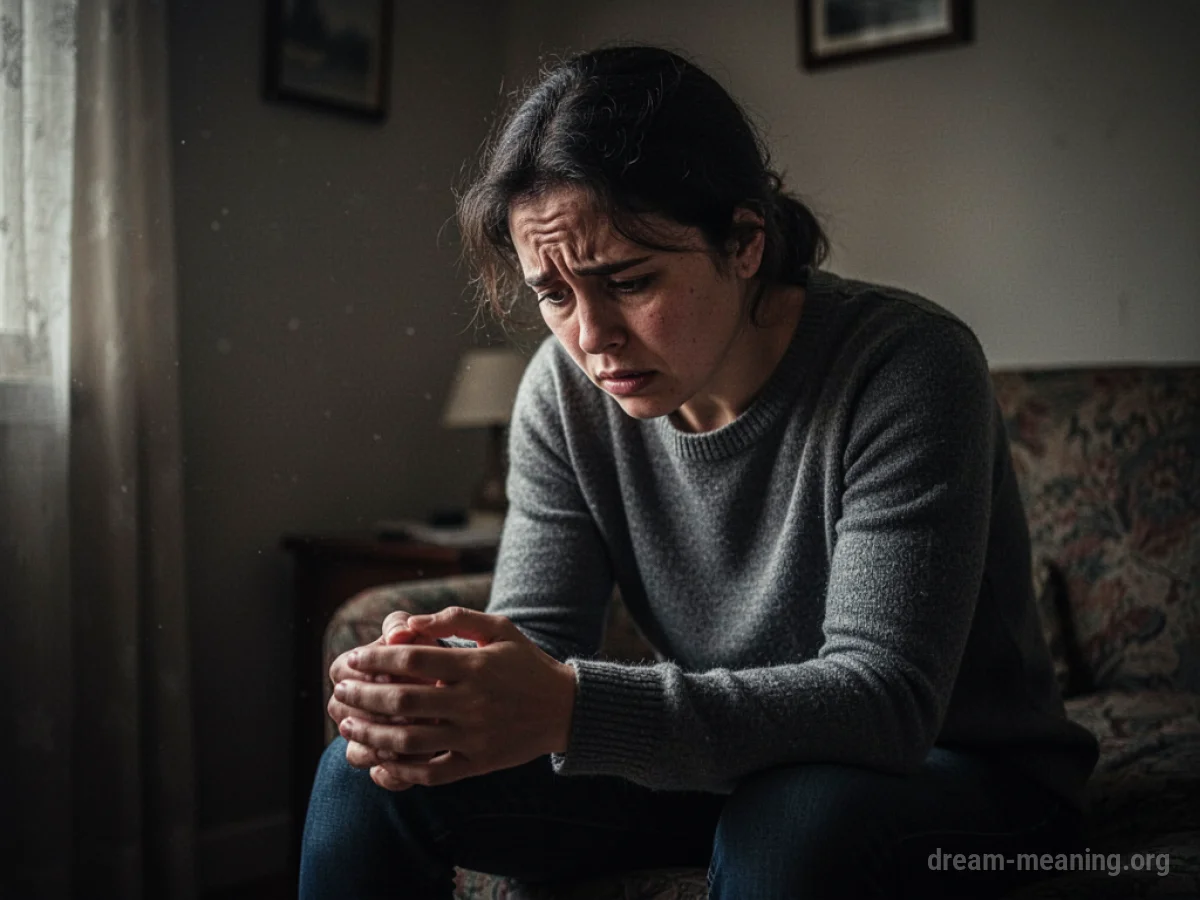 A person sits in a dark room, looking at their hands with concern.