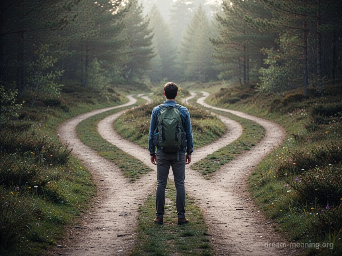 A person at a crossroads with two paths ahead.