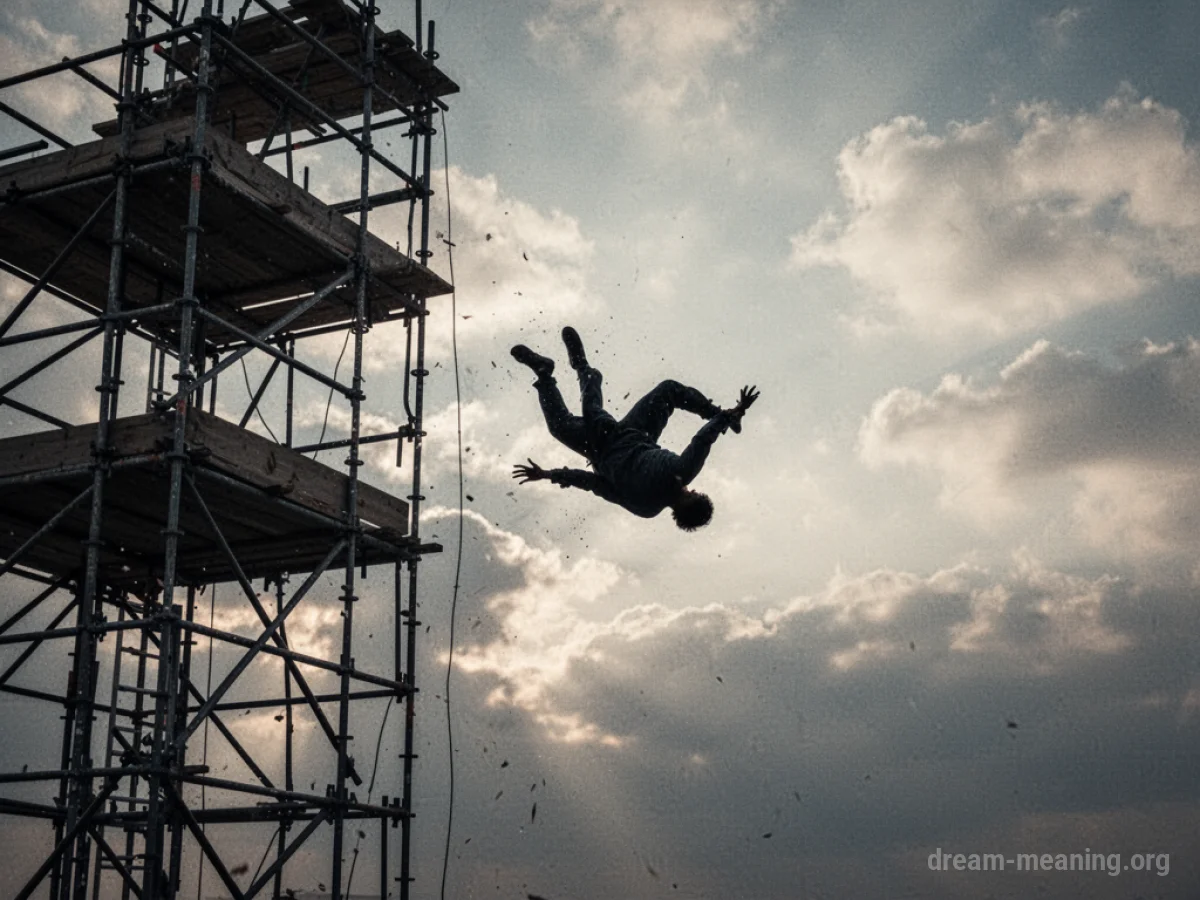 Silhouette of a person falling from a tall structure.
