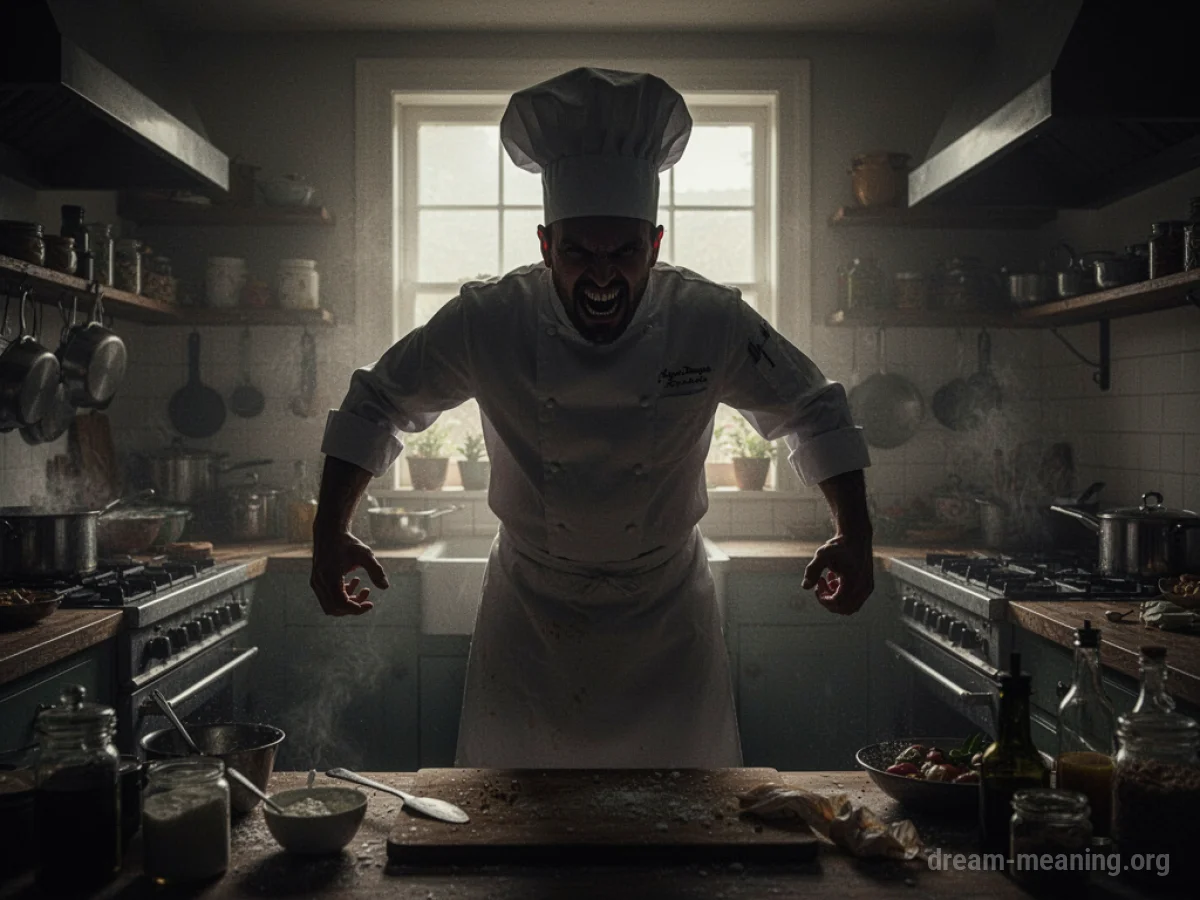 Silhouette of a chef in a kitchen doorway.