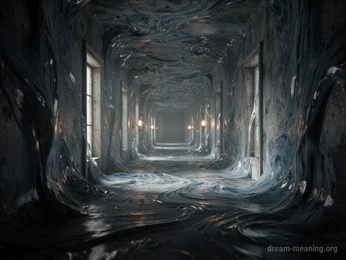 An endless corridor with walls that visibly ripple and distort.