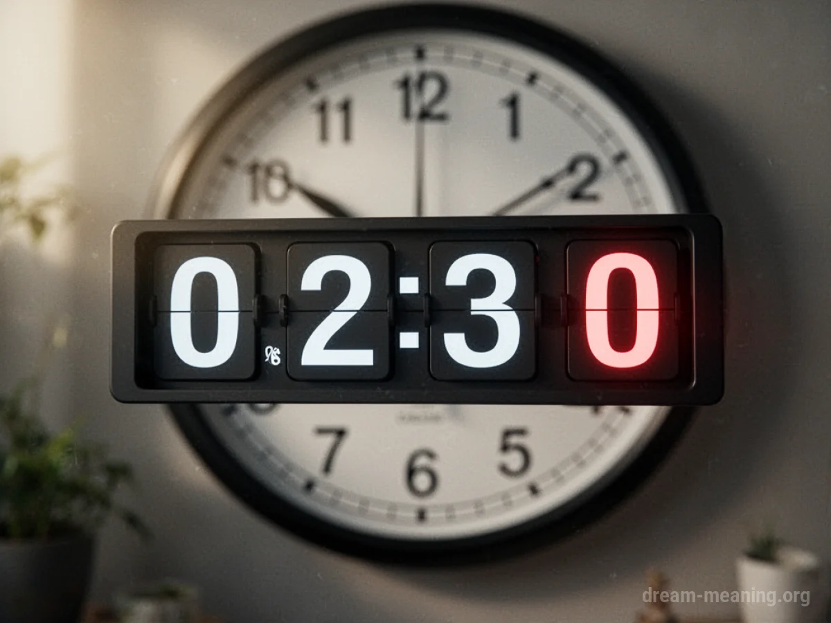 A digital countdown timer displaying '00:00:01' with blurred clock hands in the background.