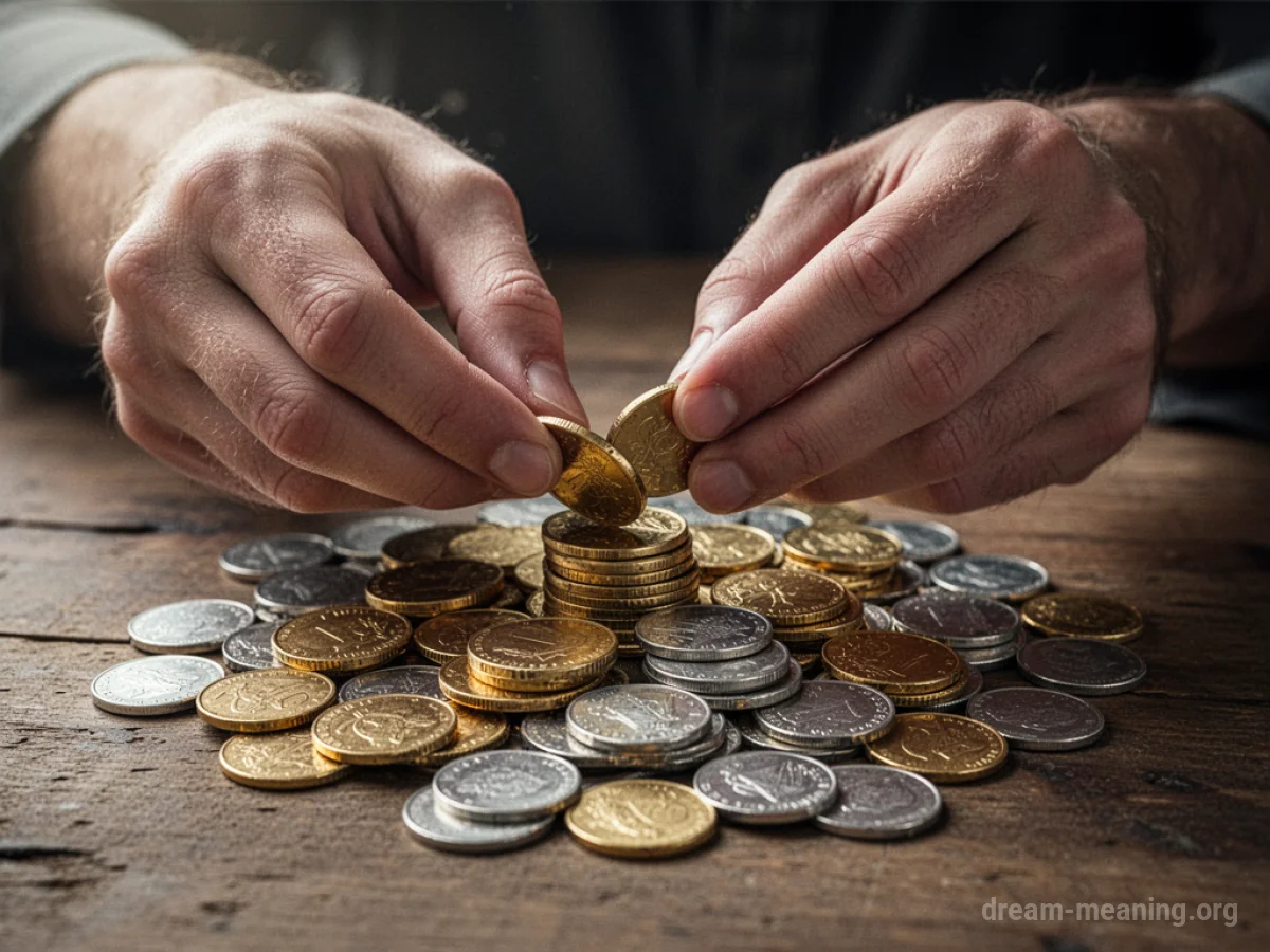 Hands counting a pile of coins.