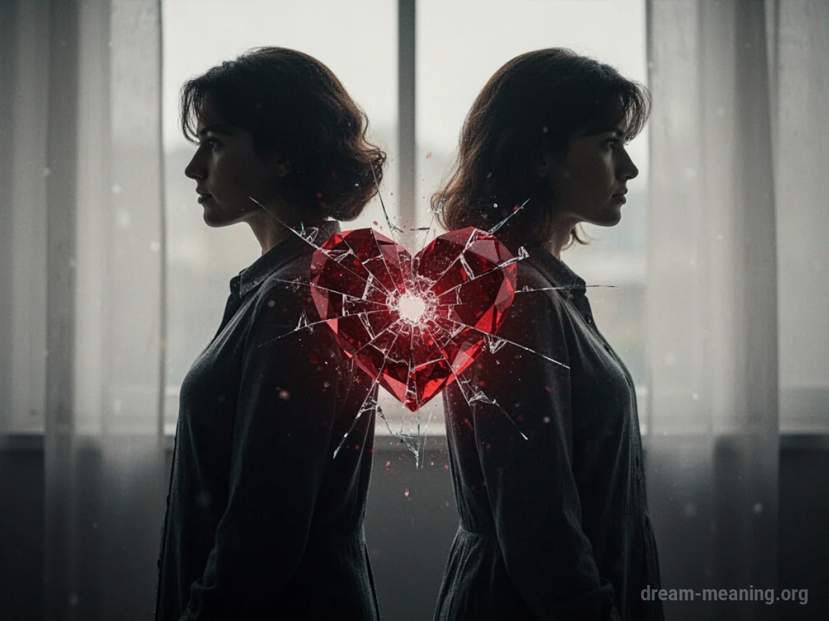Two shadowy figures separated by a cracked heart shape.