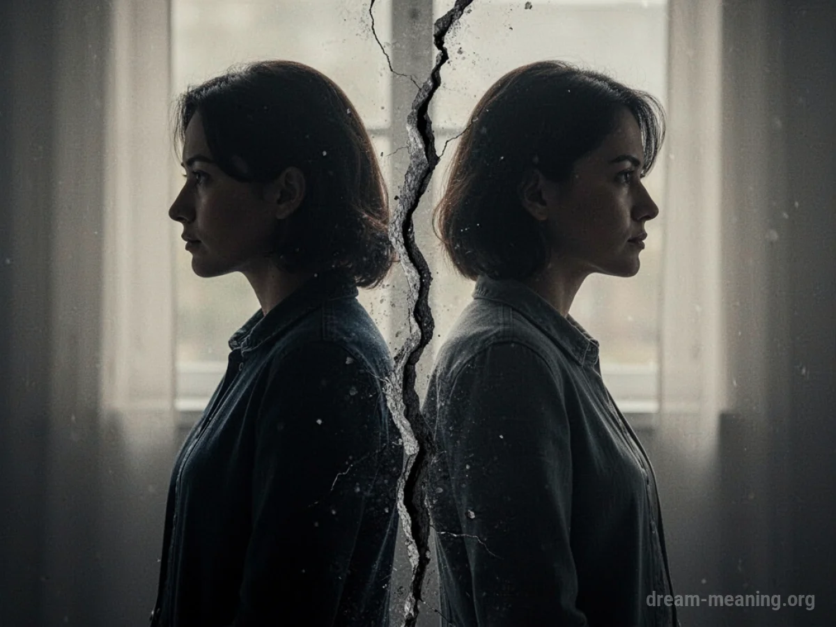Two dark silhouettes facing away from each other, with a jagged white line separating them.