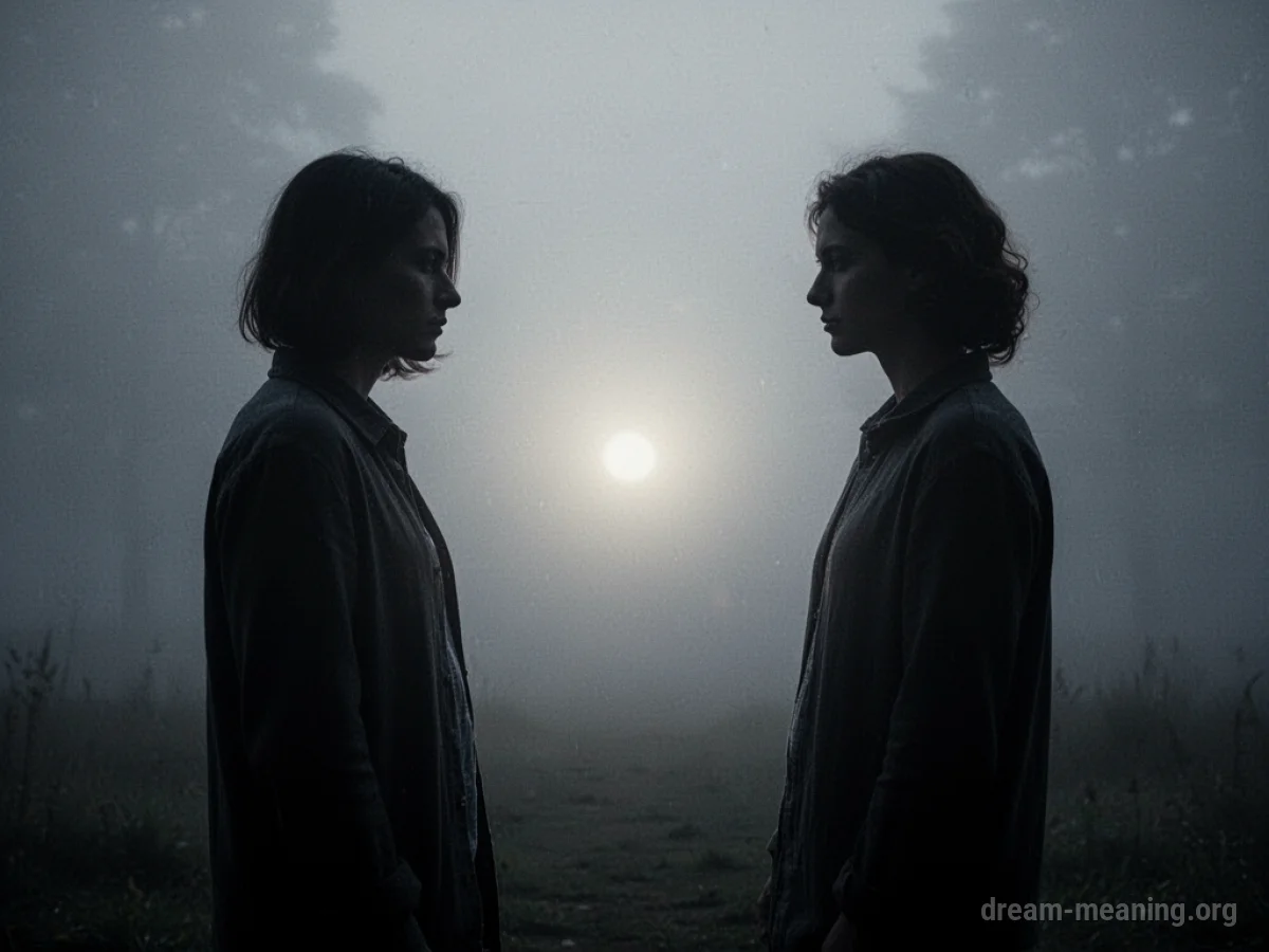 Silhouettes of two people separated by a dim light.