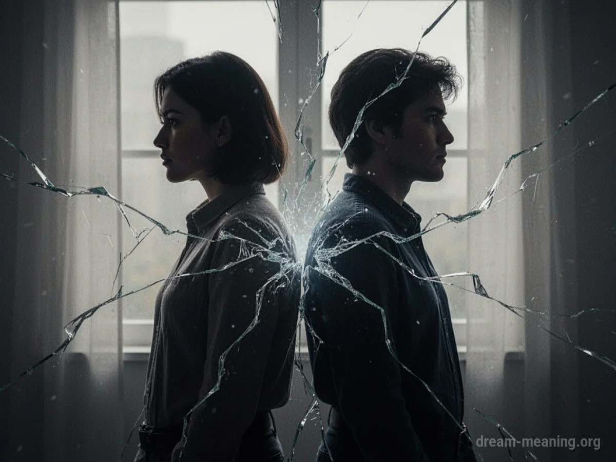 Silhouettes of two people facing away from each other with a visible crack between them.
