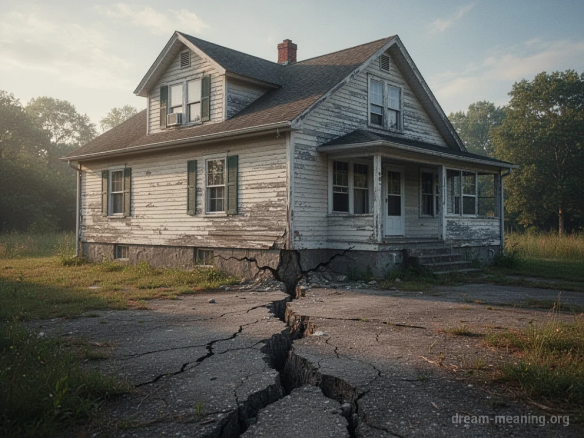 A residential house with visible fractures in its lower exterior walls.