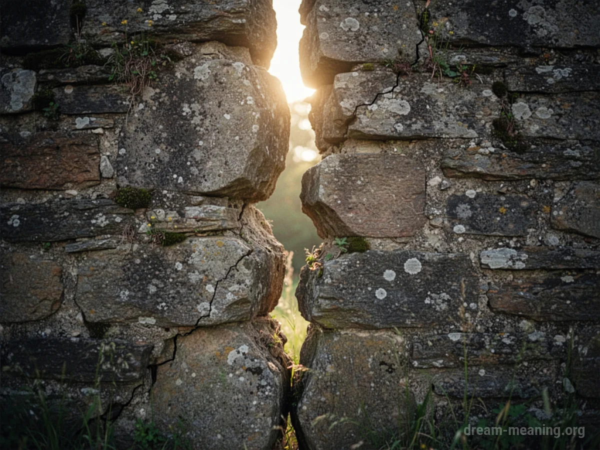 A stone wall with a visible crack.
