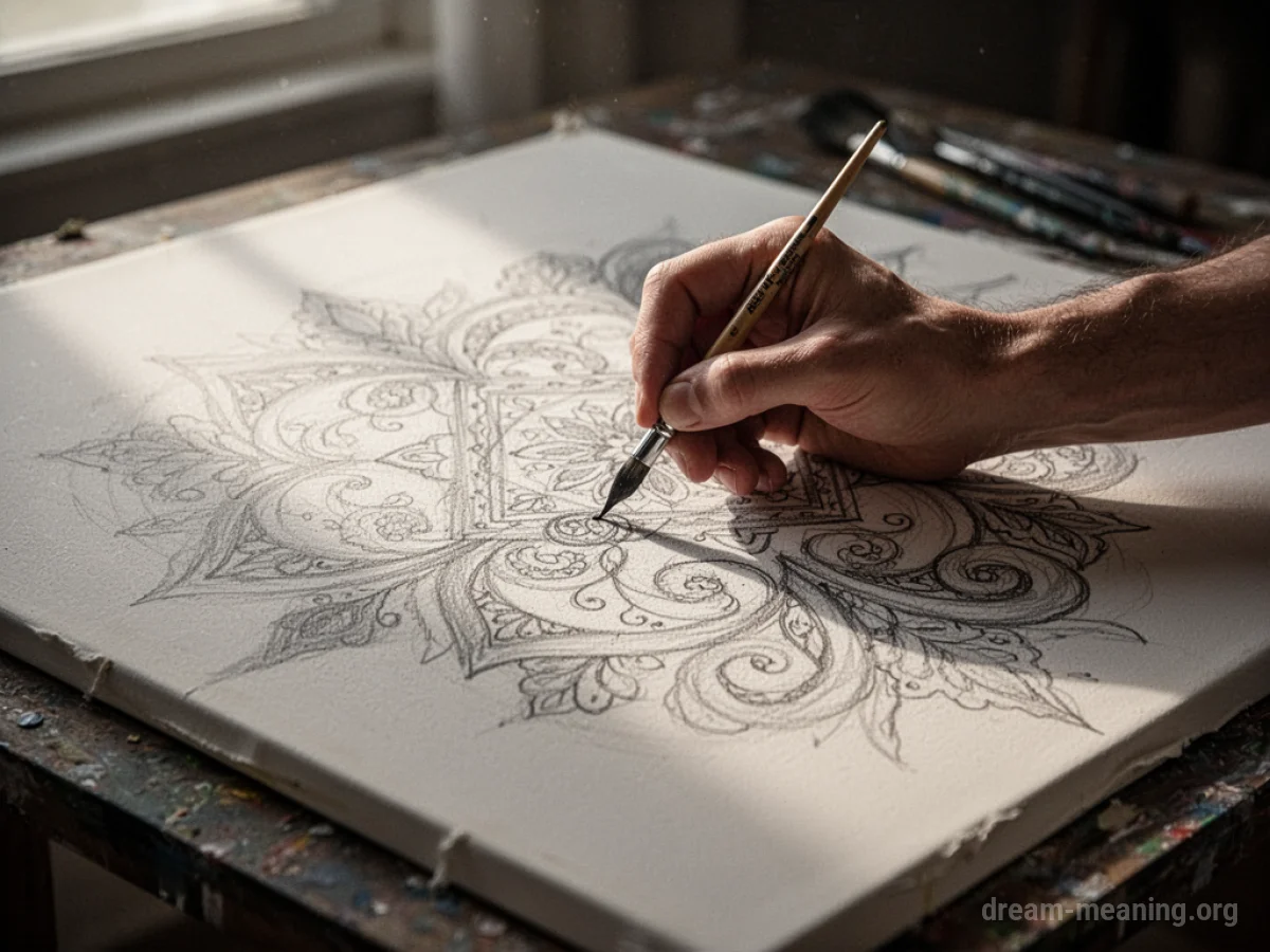 A hand drawing on a canvas.