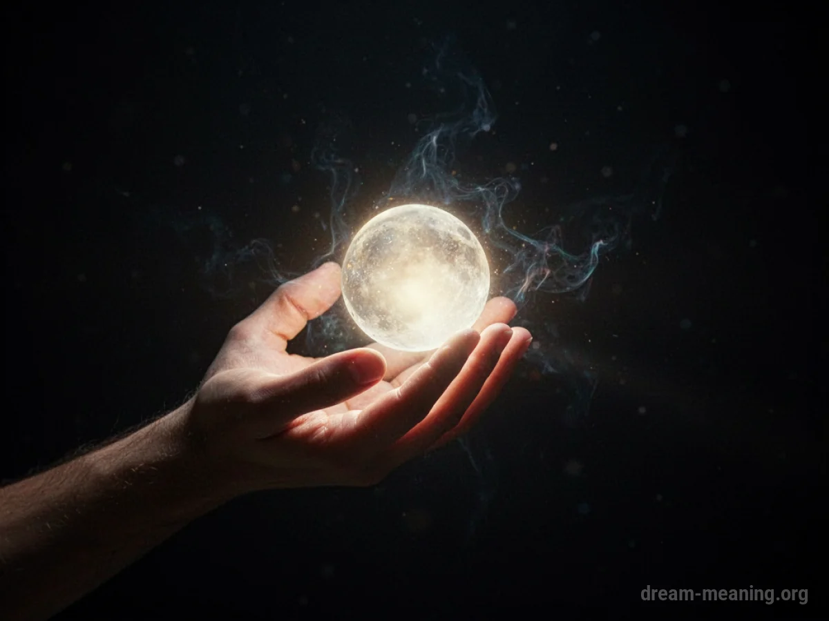 A hand holds a small, bright light in darkness.