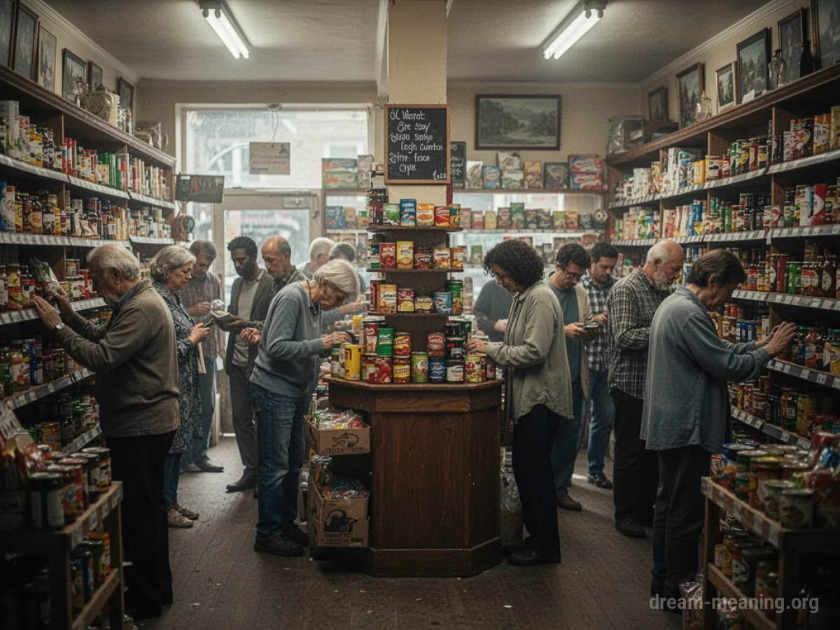 Many people inside a small corner shop.