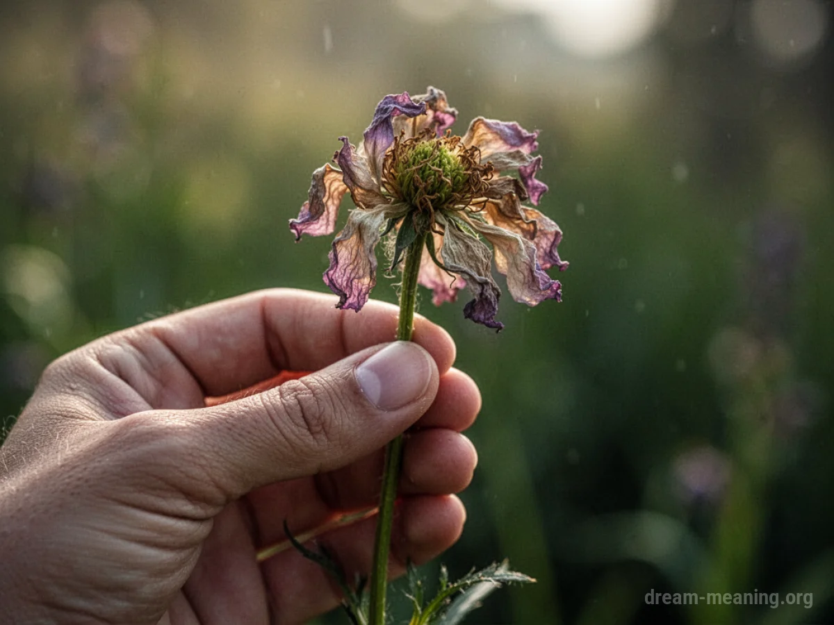 A hand holding a plant with new green shoots emerging.