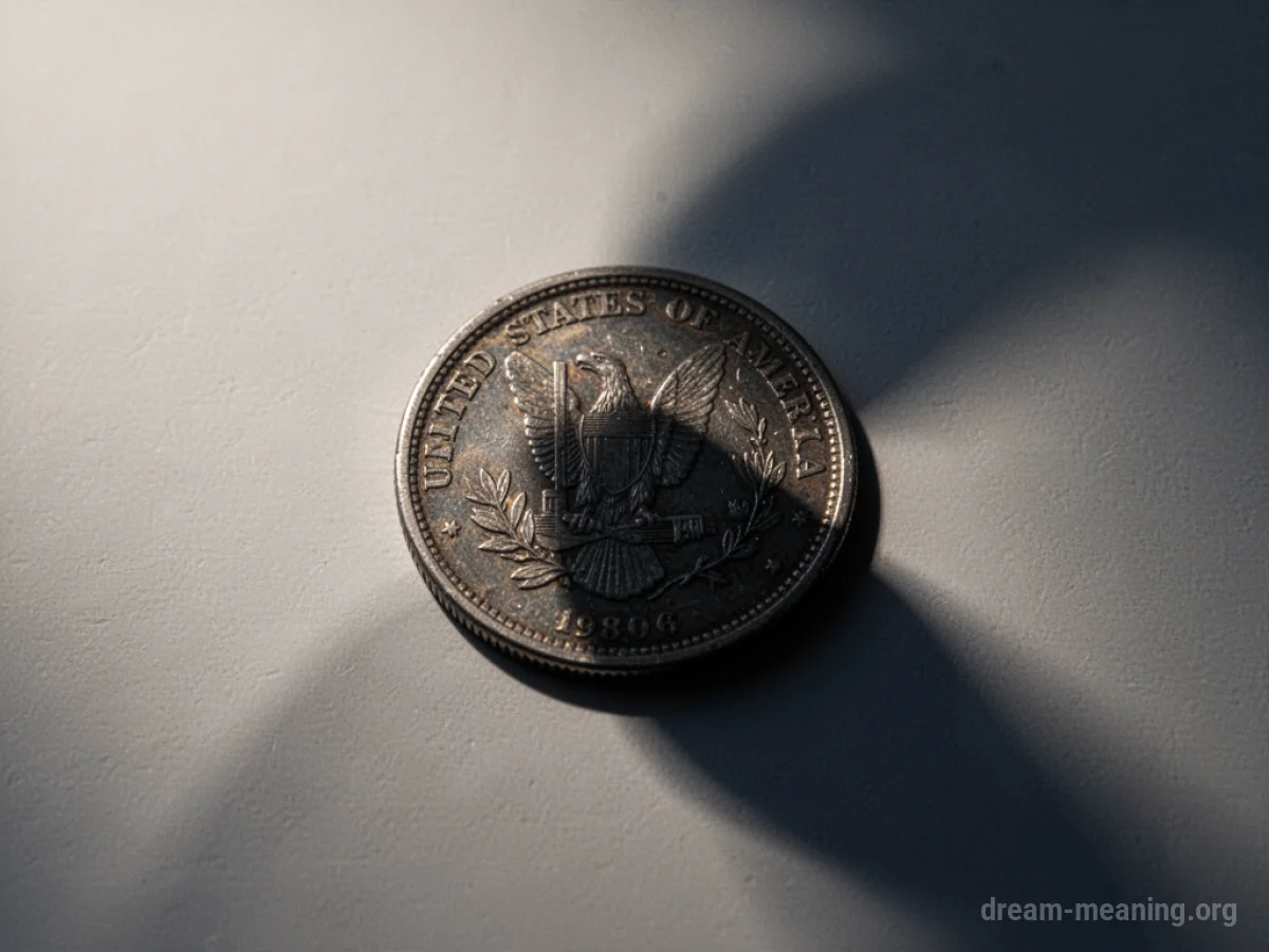 A coin partially obscured by a dark shadow.