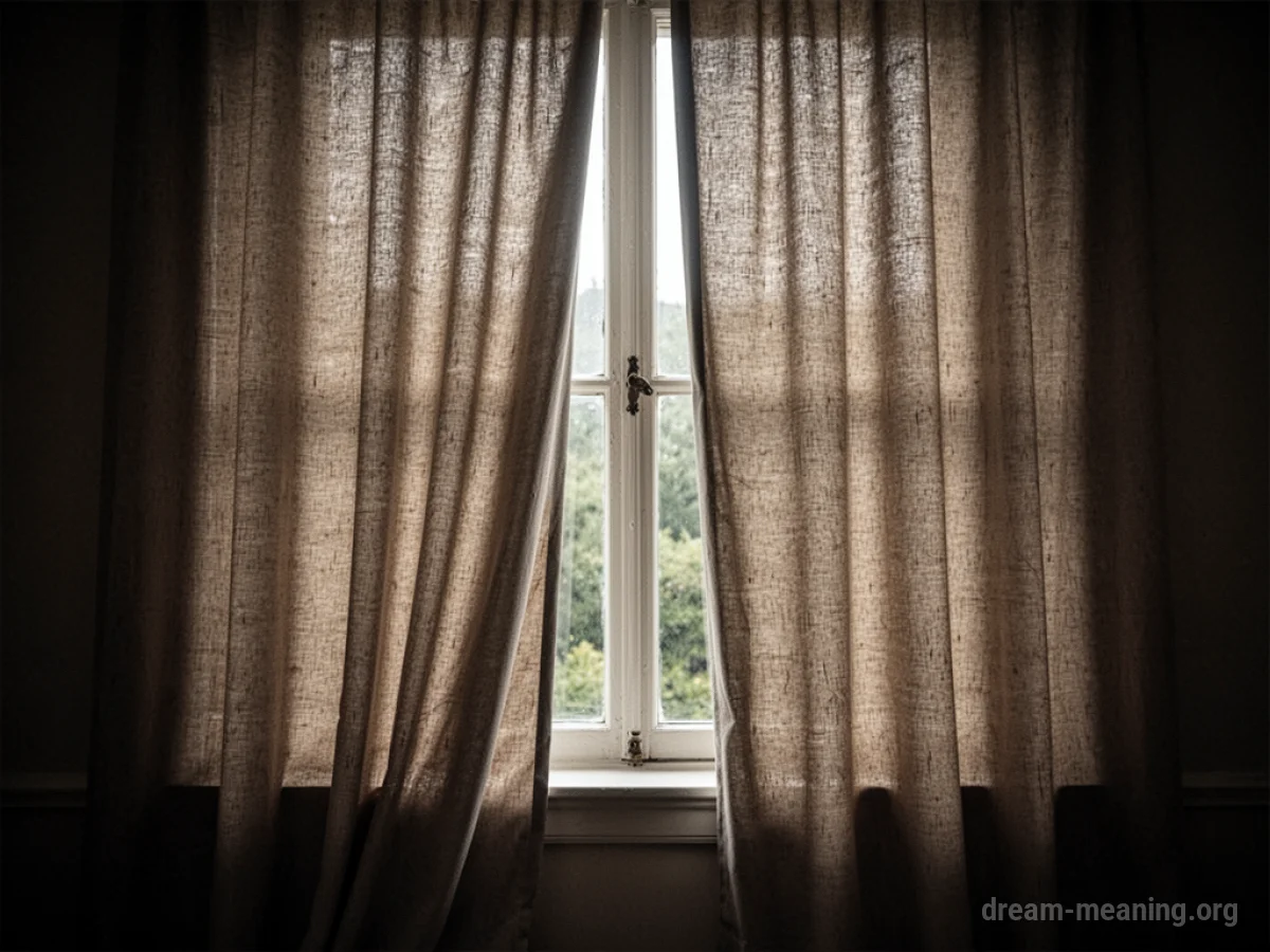 A thick, dark curtain obscures a window.