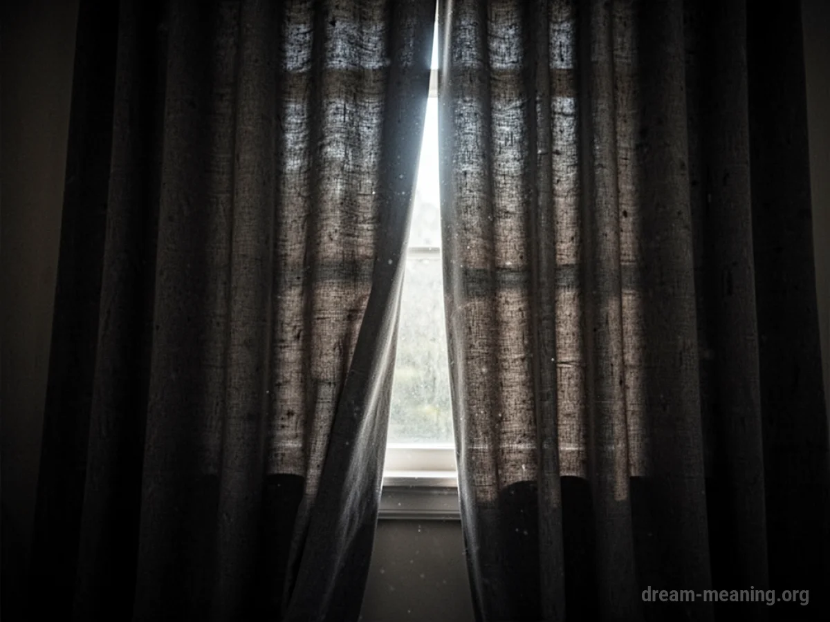 A dark curtain with a thin line of light peeking from the edge.
