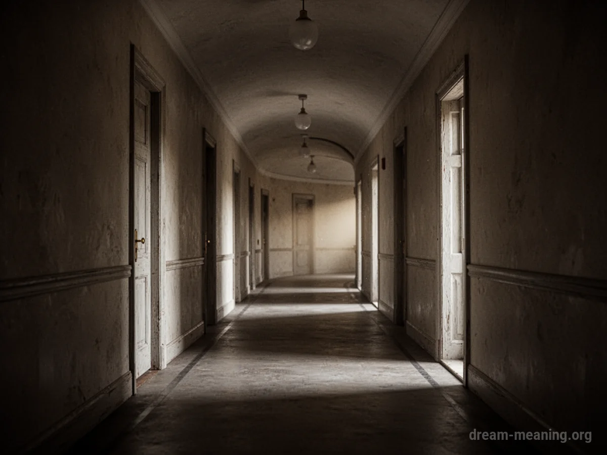A long, dimly lit corridor that curves out of sight.