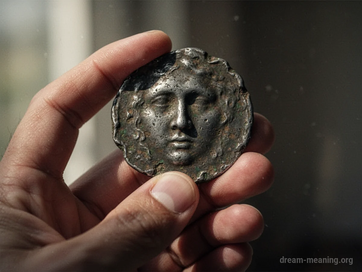 A hand holds a single, imperfect coin.