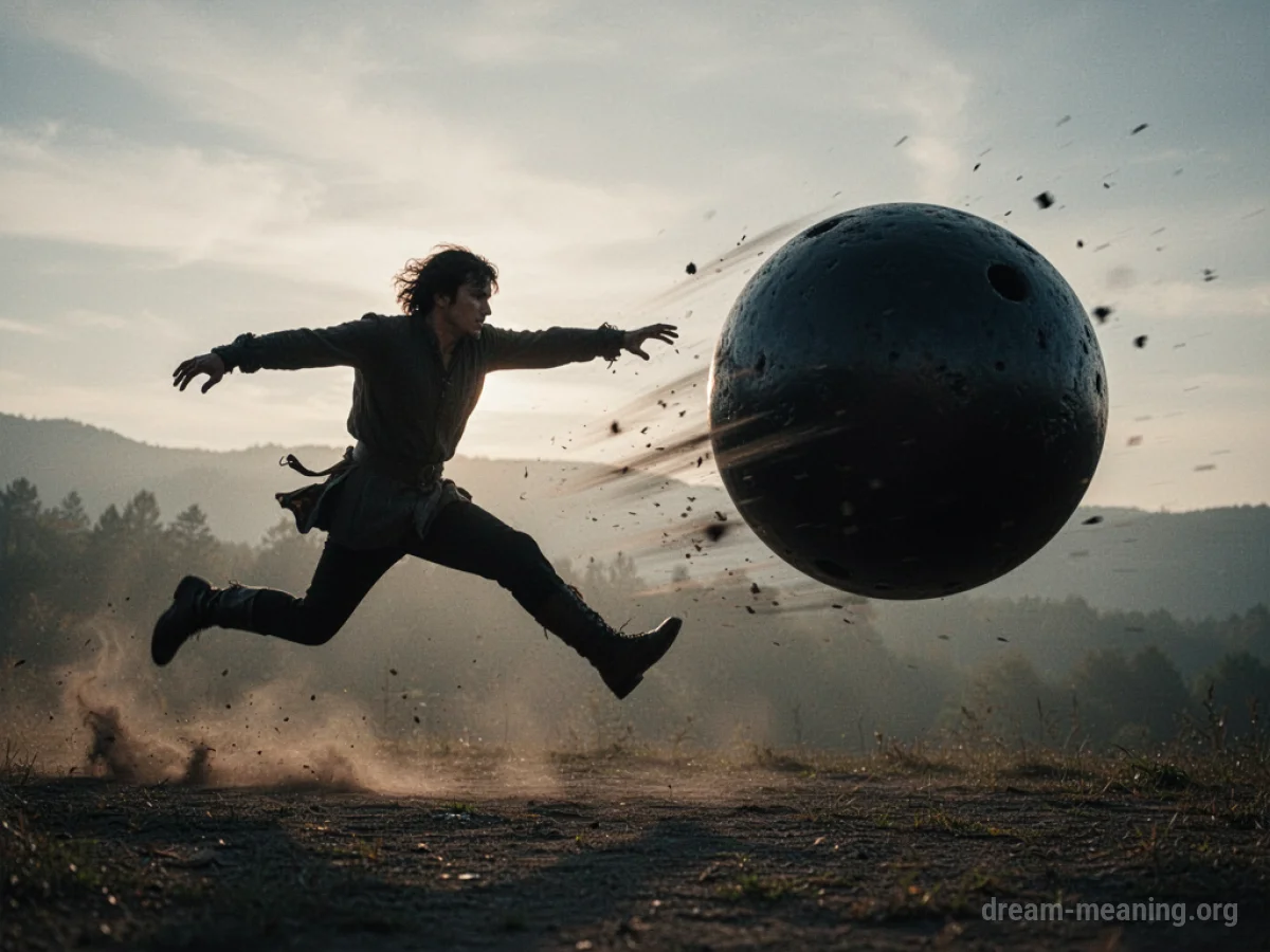 Silhouette of a person dodging a cannonball.