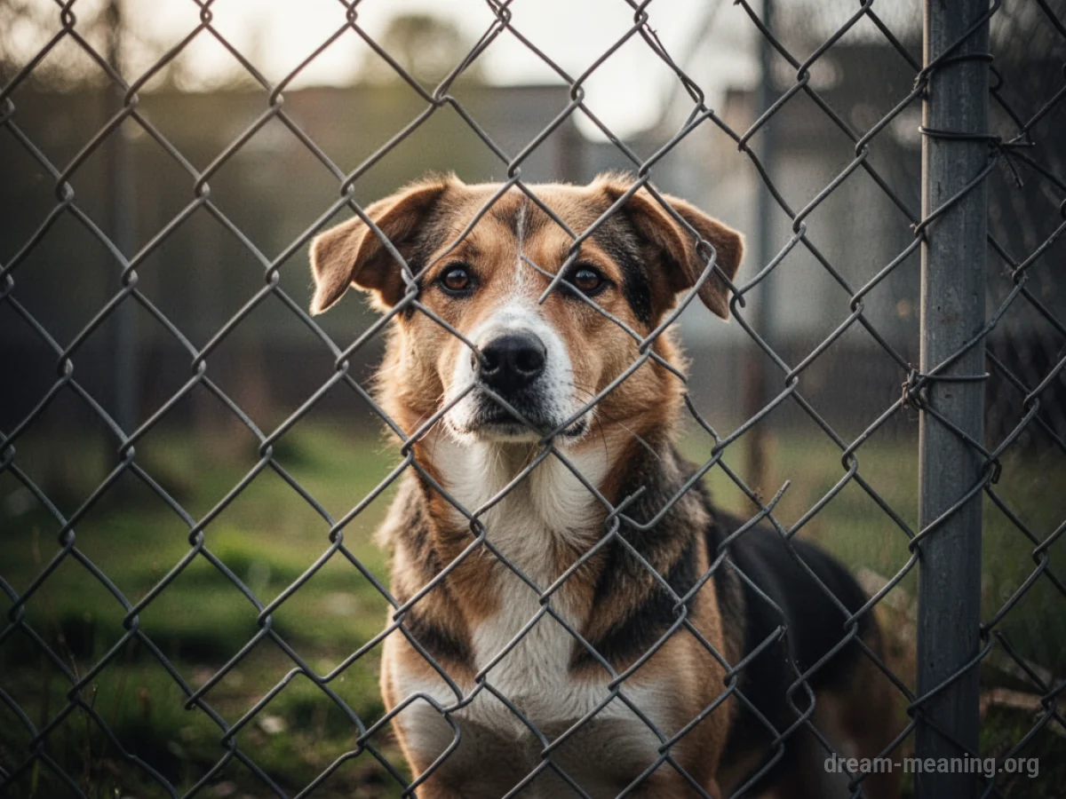 A dog stands behind a chain-link fence.