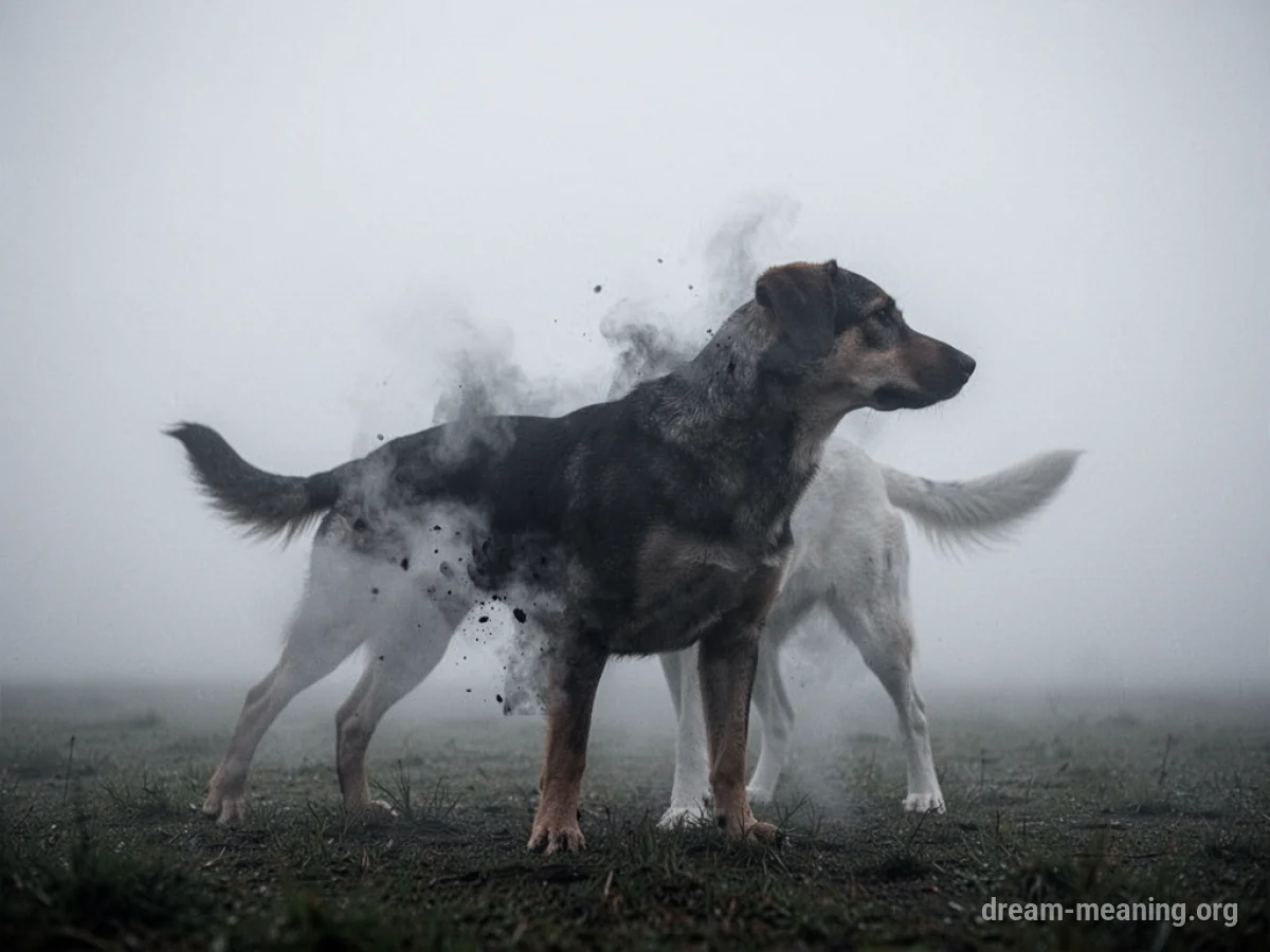 A dog's outline partially fading into another shape.
