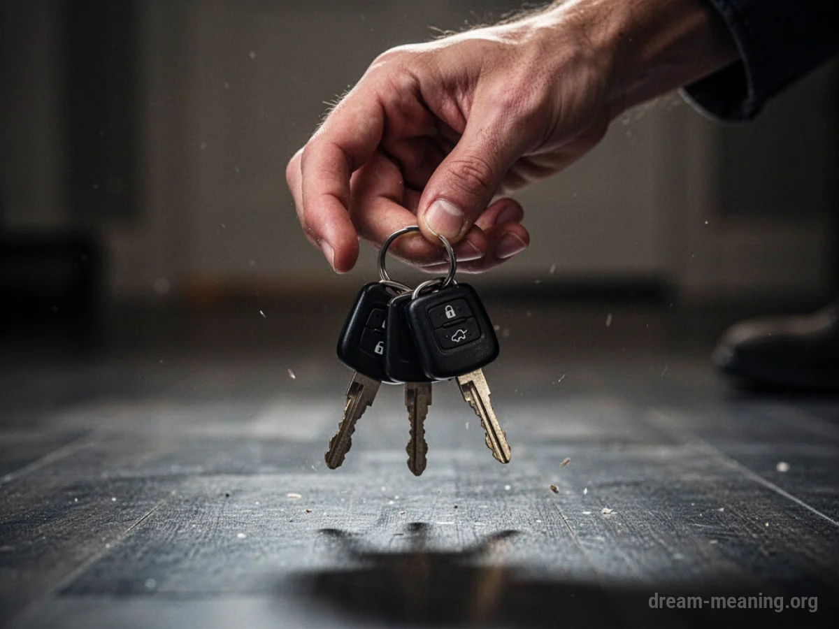A hand reaching down as a set of car keys falls from it.