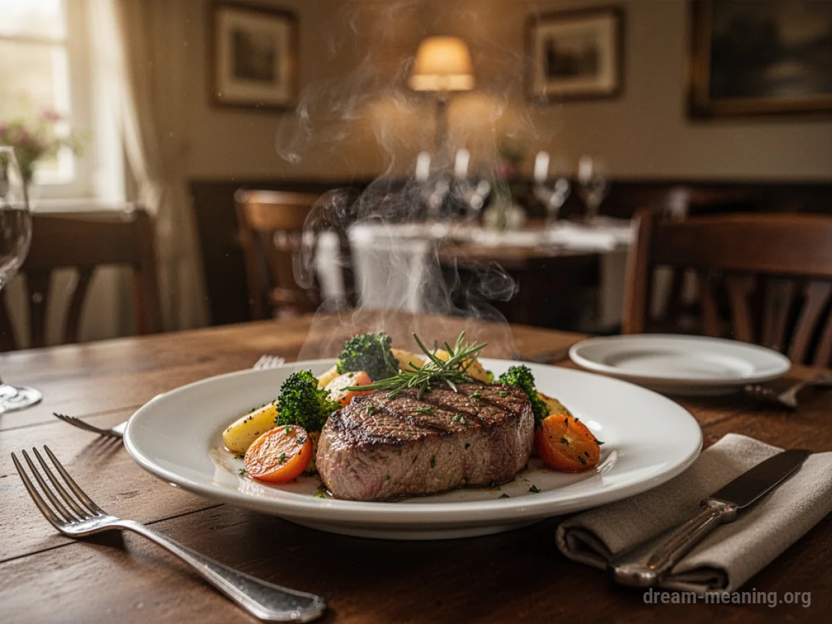A plate of steaming food on a table.